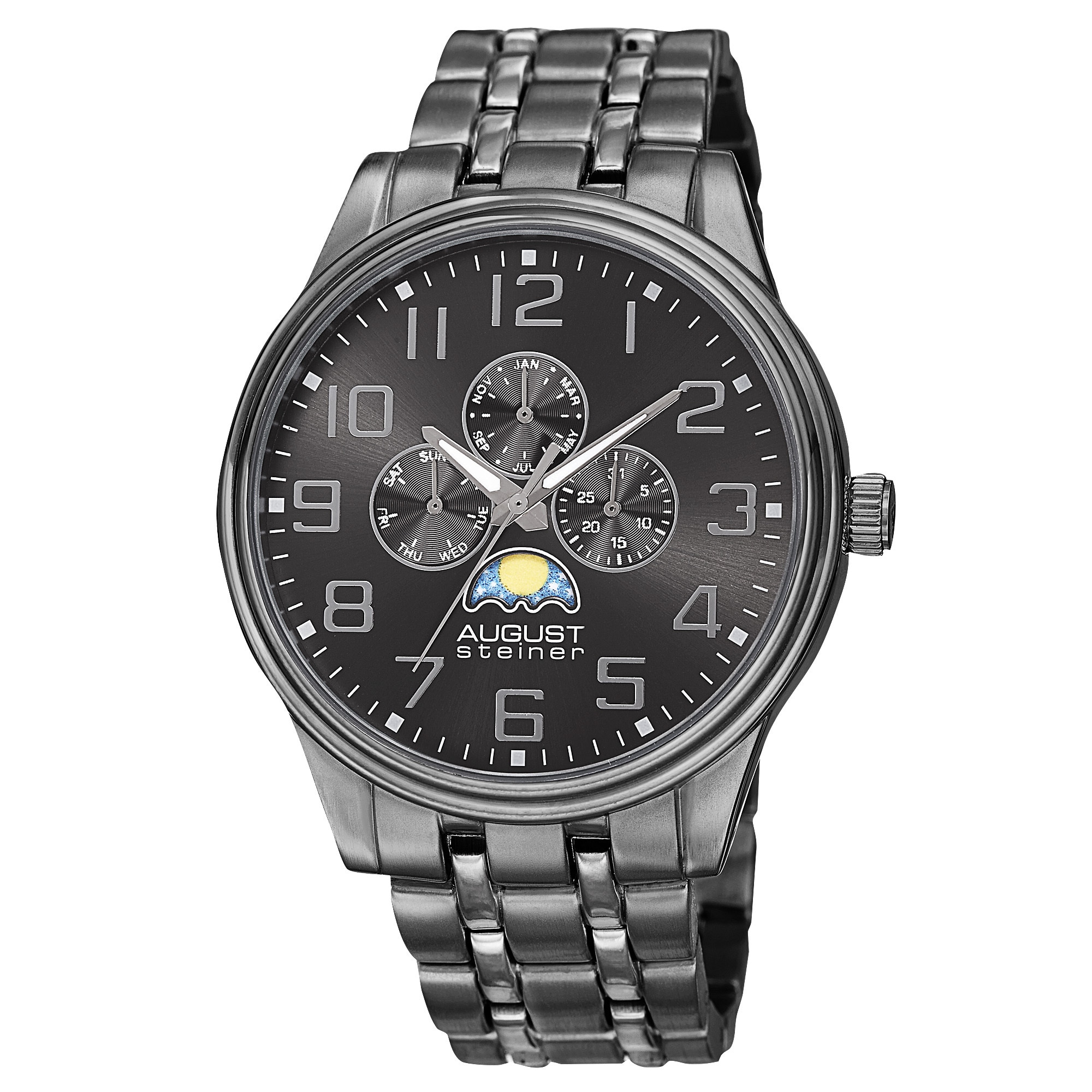 August Steiner Men's Quartz Multi-function Alloy Black Bracelet Watch