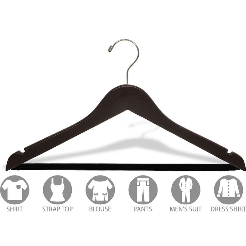 Espresso Finish Suit Hanger with Black Velvet Bar (Box of 50)