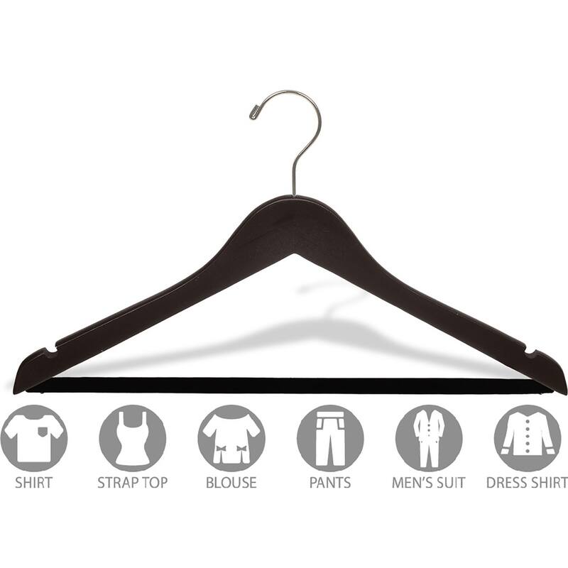 Espresso Finish Suit Hanger with Black Velvet Bar (Box of 50)
