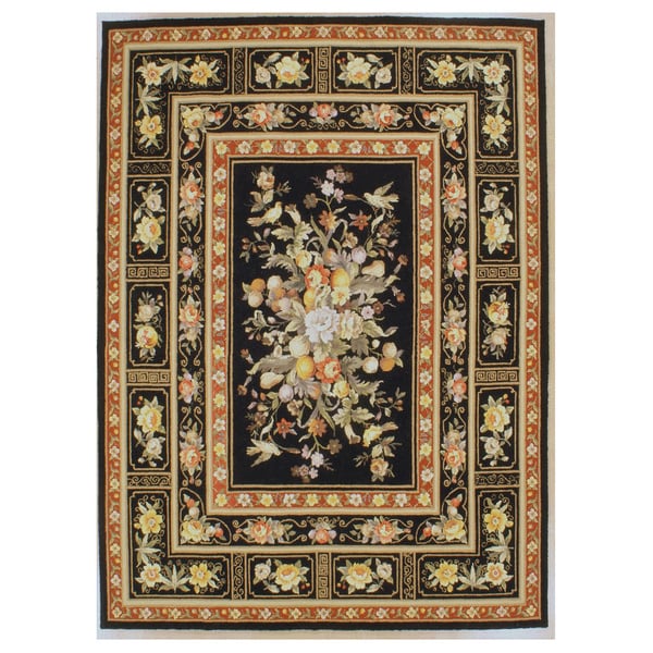 Black Orchid Hand-hooked Oriental Rug