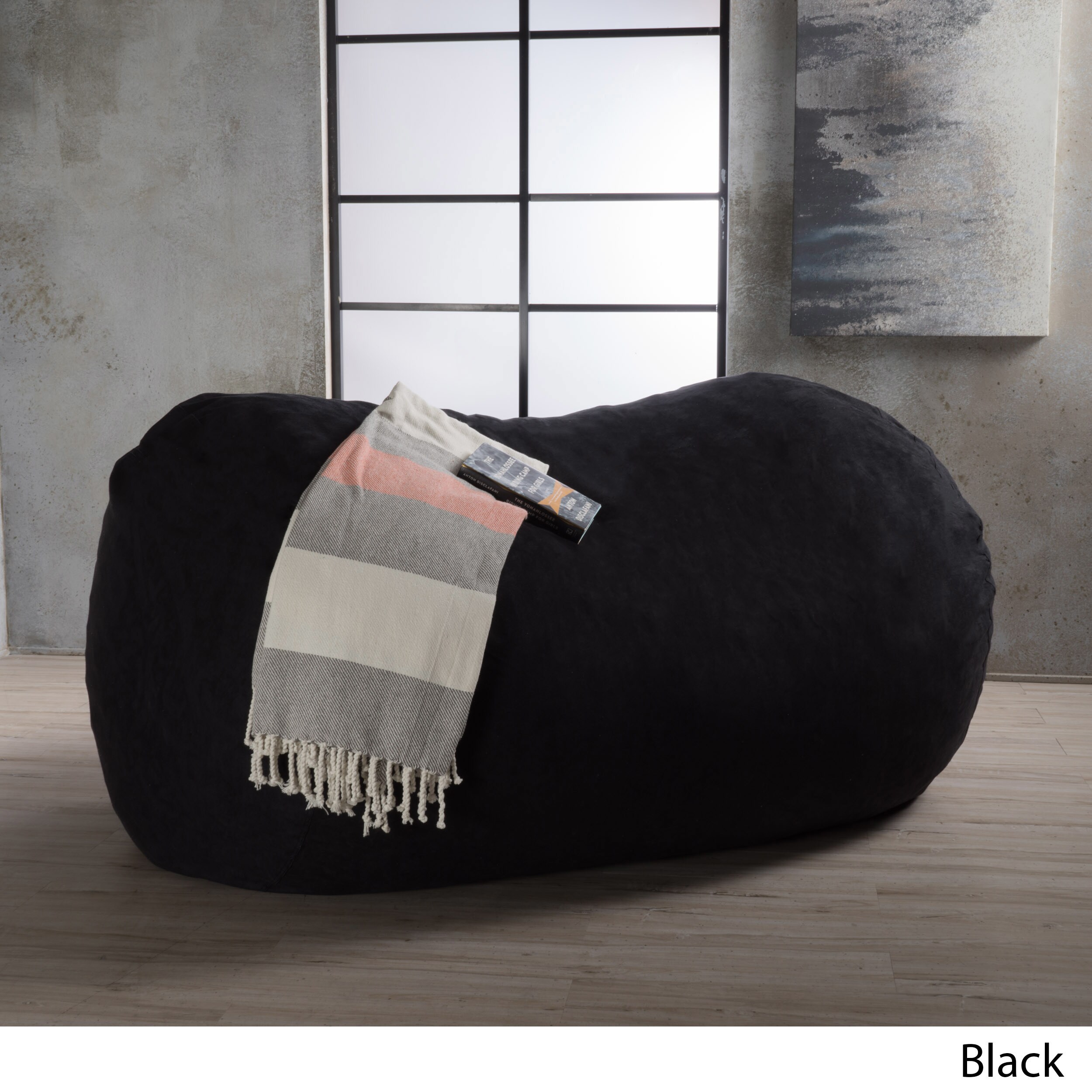 Asher Faux Suede 6 5 Foot Lounge Beanbag Chair By Christopher Knight Home