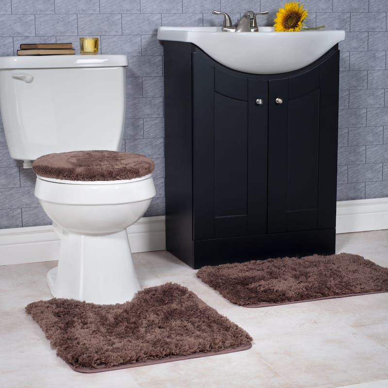 3-Piece Bathroom Rug Set – Non-Slip Bath Mat Set with Bath Rug, Contour Mat, and Toilet Lid Cover by Windsor Home