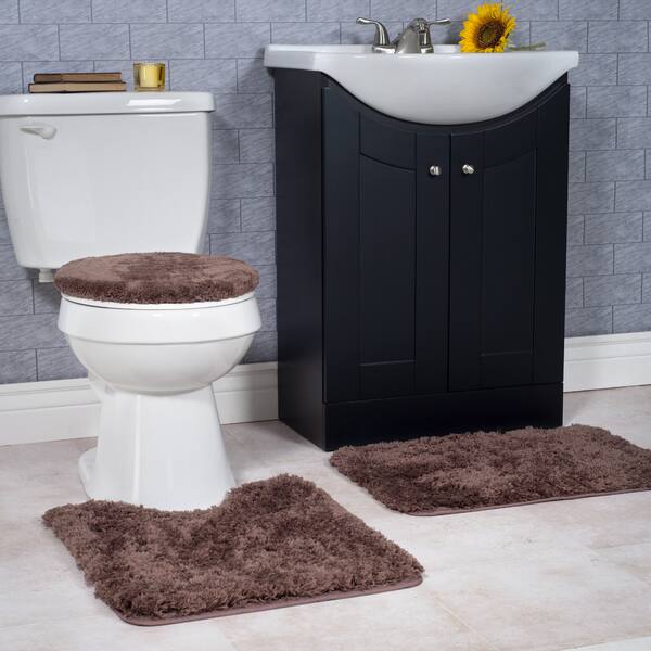 3-Piece Bathroom Rug Set – Non-Slip Bath Mat Set with Bath Rug, Contour Mat, and Toilet Lid Cover by Windsor Home