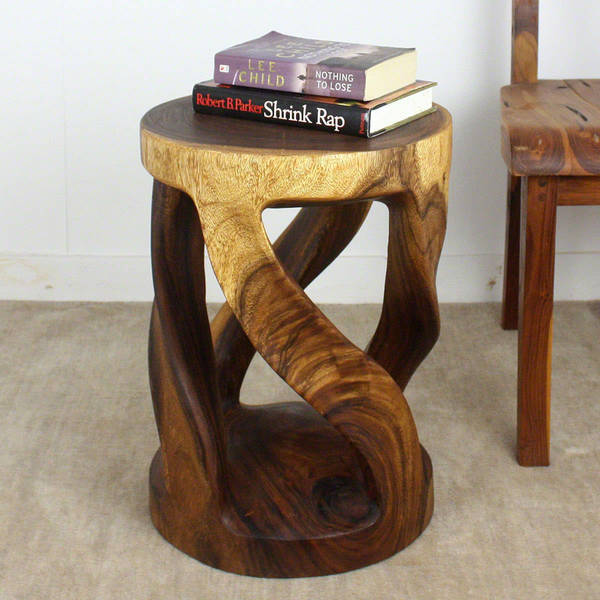 Haussmann Handmade Wood End Table Round Wild Twisted Vine 14 in DIA T x 20 in H Walnut Oil