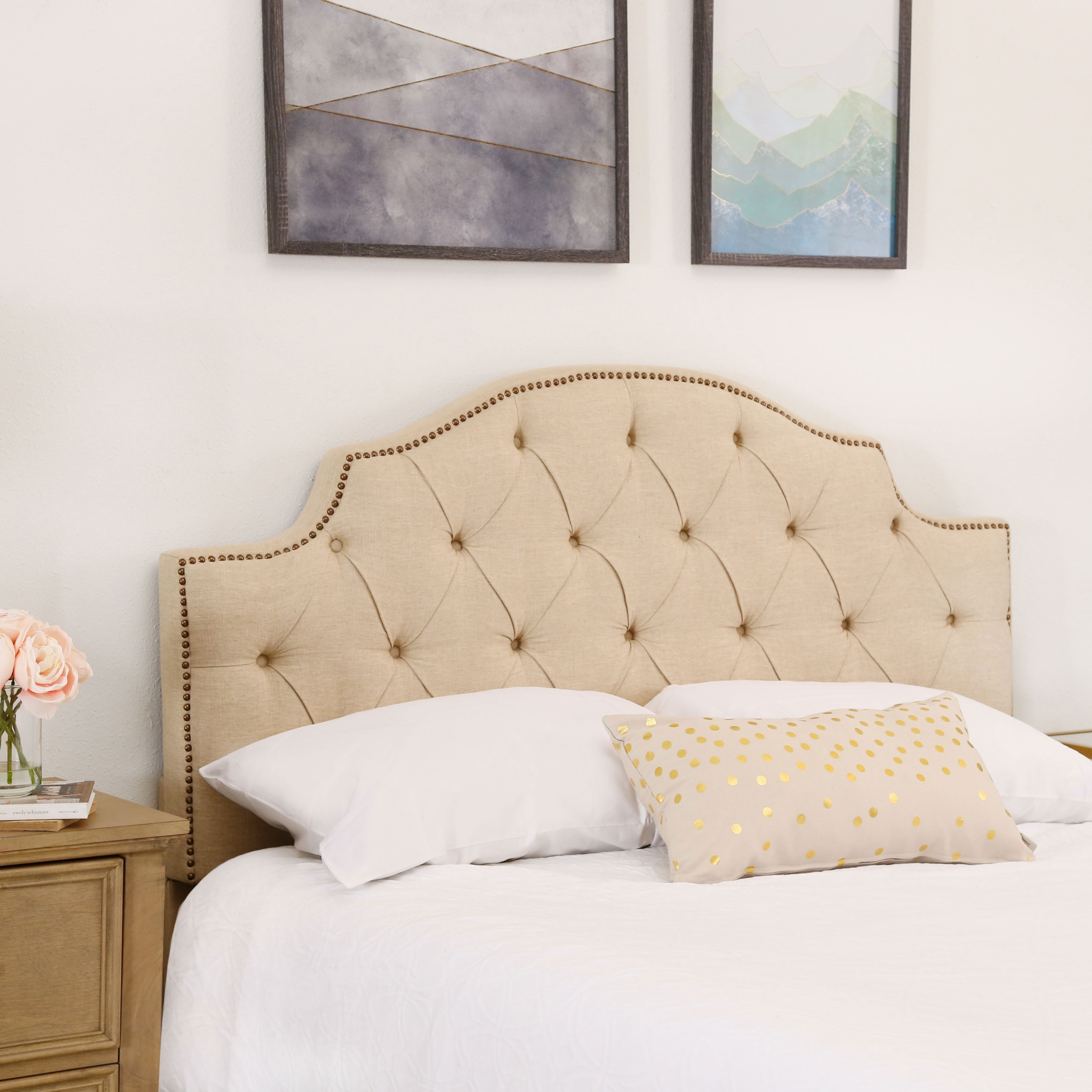 Abbyson Royal Tufted Ivory Linen Queen/ Full Headboard ...