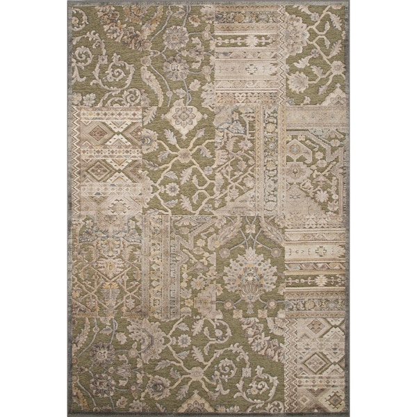 Machine Made Oriental Pattern Green Chenille (9.2x12.6) Area Rug