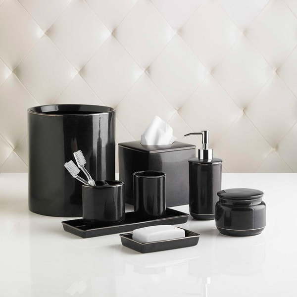 Solid Lacquer Black Bath Accessory Collection