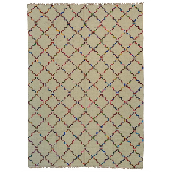 Handmade Flat Weave Durie Kilim Oriental Wool and Sari Silk Rug (10 x