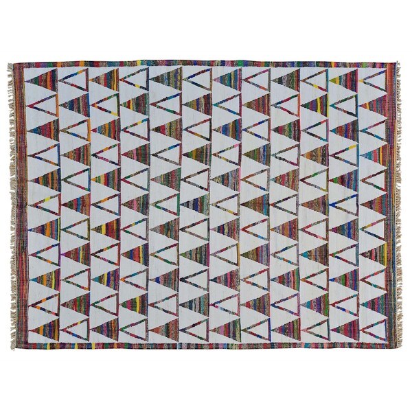 Handmade Reversible Cotton and Sari Silk Durie Kilim Oriental Rug