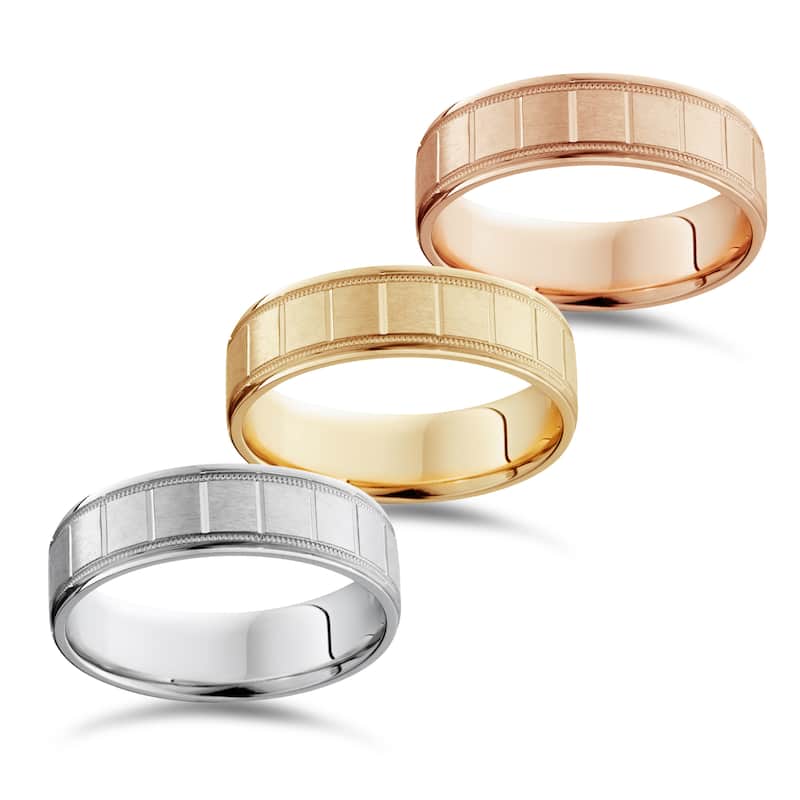 Bliss 14k White Yellow And Rose Gold Men's 6mm Brushed comfort Fit Wedding Band