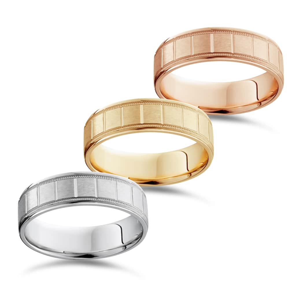 Bliss 14k White Yellow And Rose Gold Men's 6mm Brushed comfort Fit Wedding Band