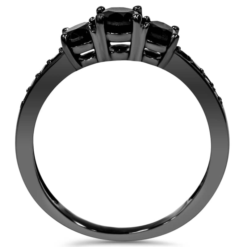 10k Black Gold 1 1/5ct TDW Black Diamond Three Stone Engagement Ring