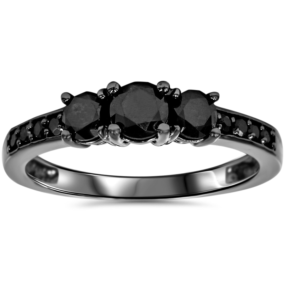 Bliss Diamond 10k Black Gold 1 1/5ct TDW Black Diamond Three Stone Engagement Ring