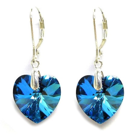 Sterling Silver Dangle Crystal Heart Earrings Made With Swarovski Elements