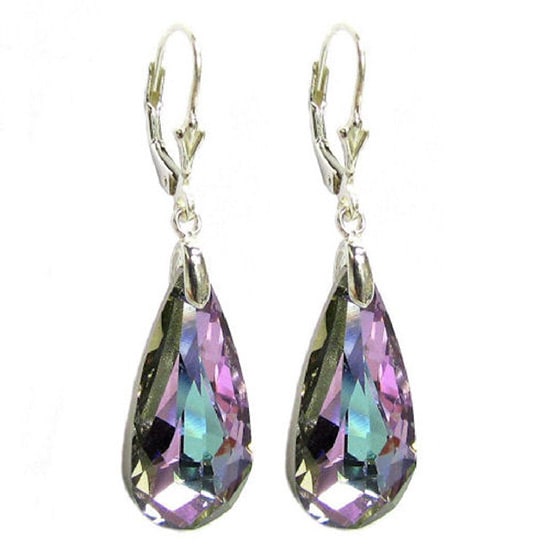 Queenberry Sterling Silver Vitrial Light Purple Teardrop Queenberry Sterling Silver Vitrial Light Purple Teardrop Crystal Dangle Earring