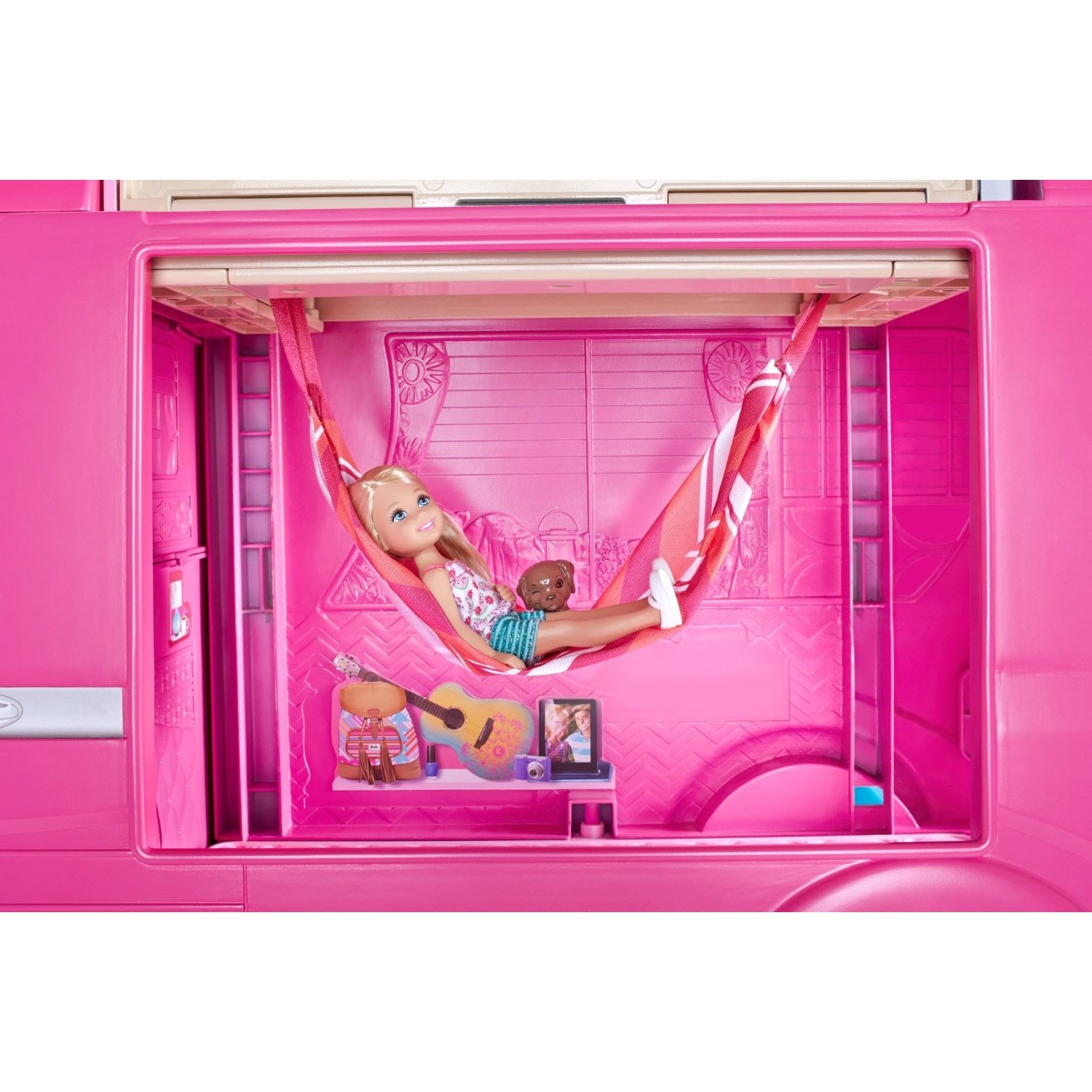 Barbie Pink Pop-Up Camper Van RV with Pool Chelsea and Pinypon