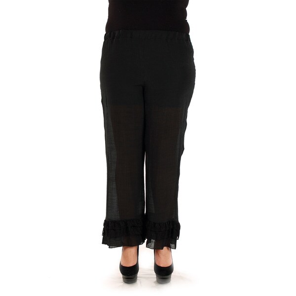 Firmiana Womans Plus Size Loose fitting Long Black Dress Pants with