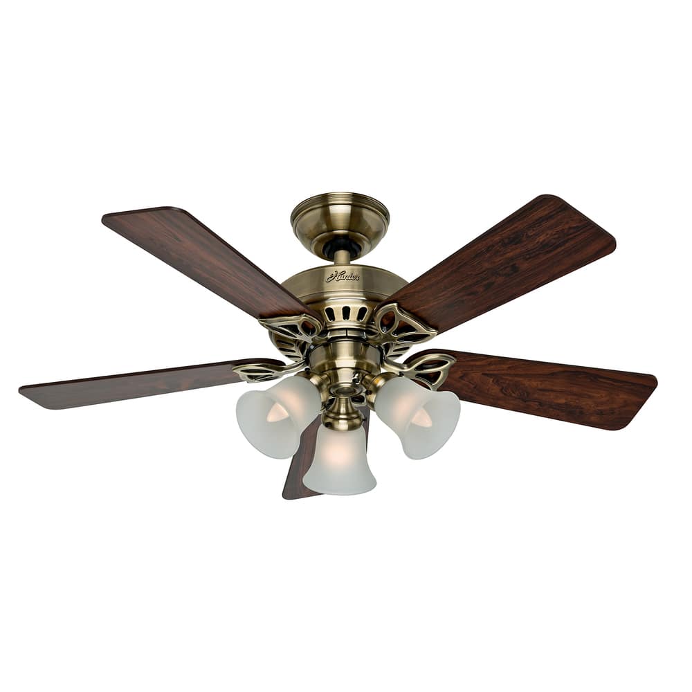 Hunter 42-inch Beacon Hill Lighted Ceiling Fan - Brass/Rosewood