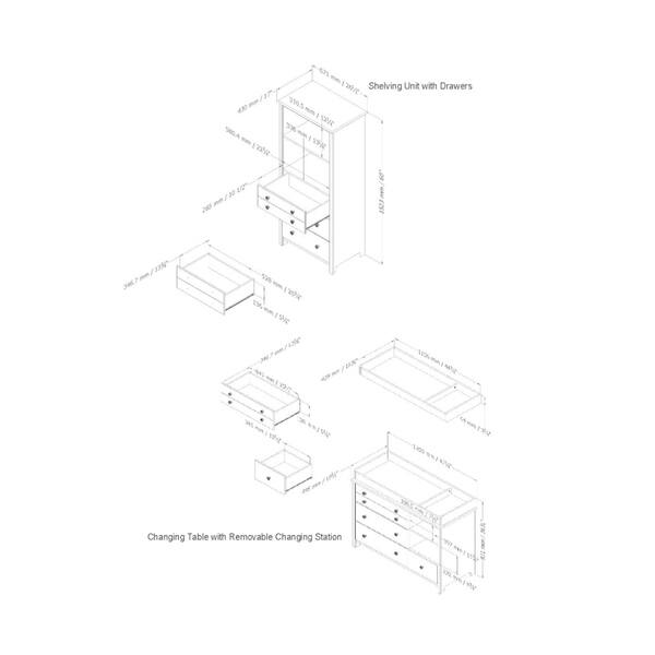 South Shore Changing Table with Shelving Unit with Drawers