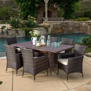 Christopher Knight Home Malta 7 Piece Rectangle Wicker Outdoor Dining Set with Cushions