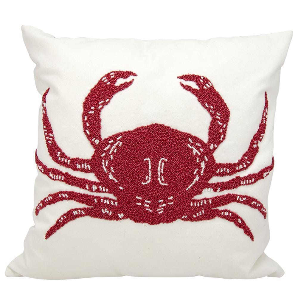Mina Victory Indoor/Outdoor Beaded Crab Red/White Throw Pillowby Nourison (18-Inch X 18-Inch)