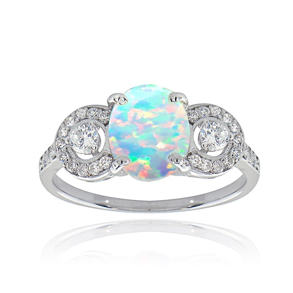 Glitzy Rocks Sterling Silver Synthetic Opal and Cubic Zirconia Ring ...