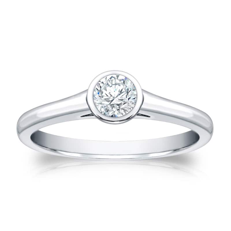 Auriya 14k Gold 1/3ct TDW Round Diamond Bezel Solitaire Engagement Ring - 4 - White