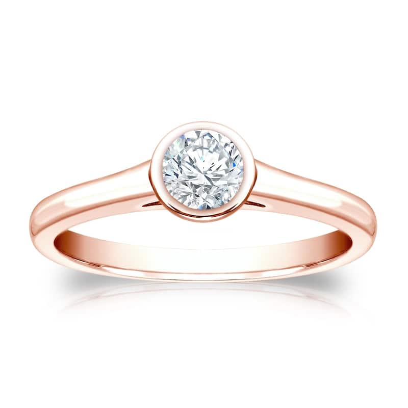Auriya 14k Gold 1/3ct TDW Round Diamond Bezel Solitaire Engagement Ring - 4 - Rose