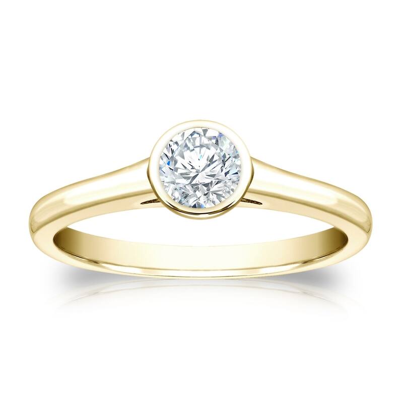 Auriya 14k Gold 1/3ct TDW Round Diamond Bezel Solitaire Engagement Ring - 4 - Yellow
