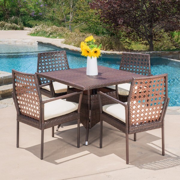Durrell Outdoor 5-piece Wicker Dining with Cushions by Christopher Knight Home