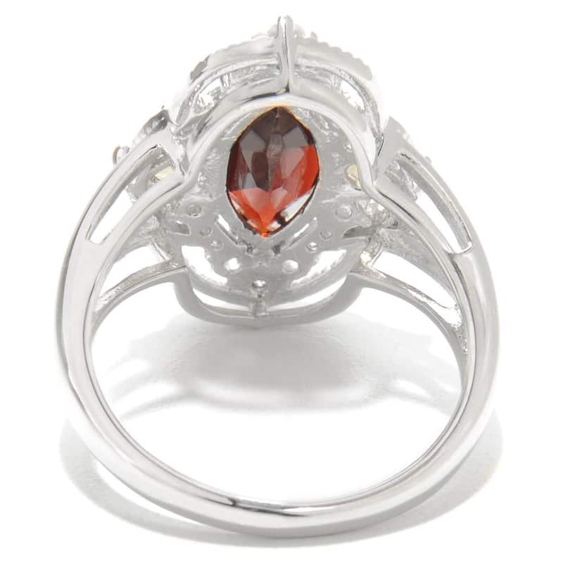 Sterling Silver Marquise Garnet Citrine and White Zircon Ring - Red