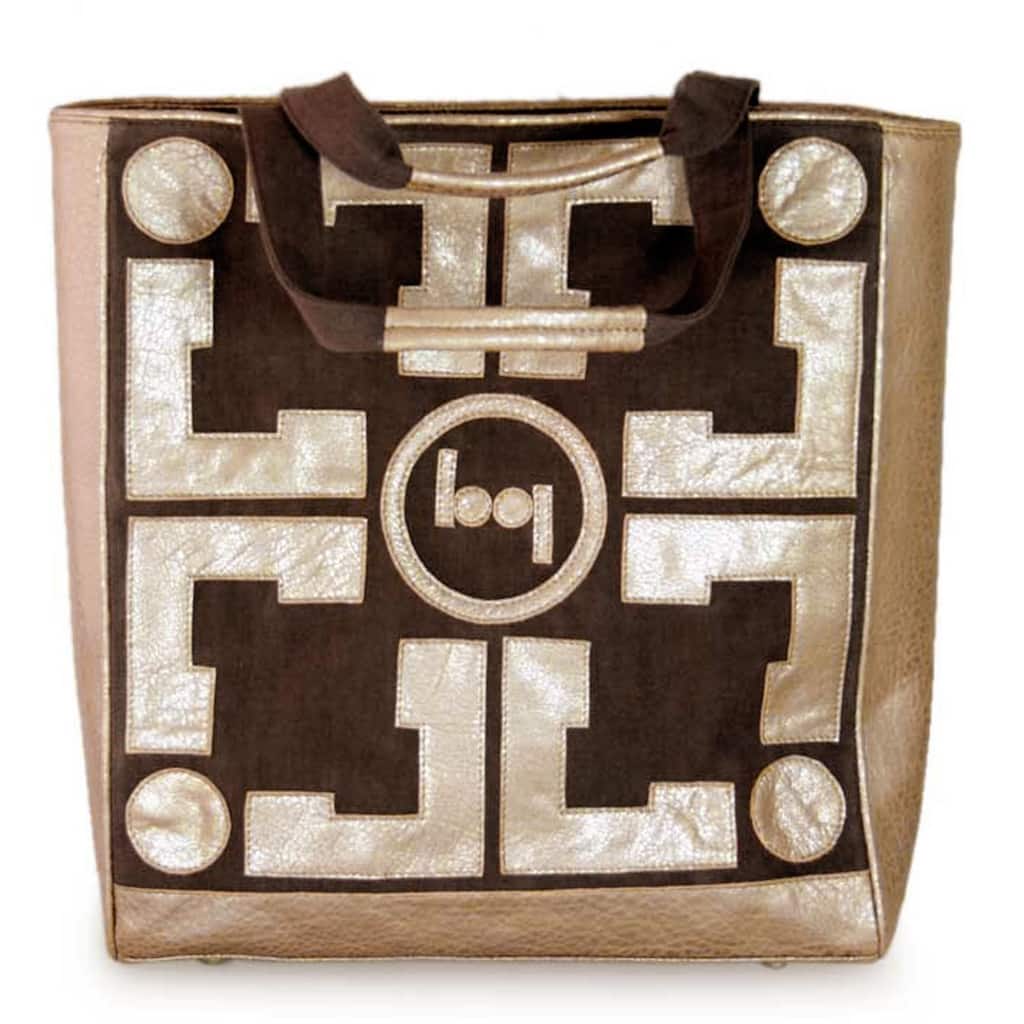 Handmade Leather Cotton 'Abstraction' Handbag (India)