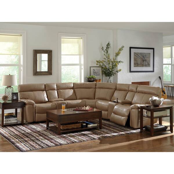 Shop Art Van Bruno 7 Piece Beige Faux Leather Power Shop Art Van Bruno 7 Piece Beige Faux Leather Power