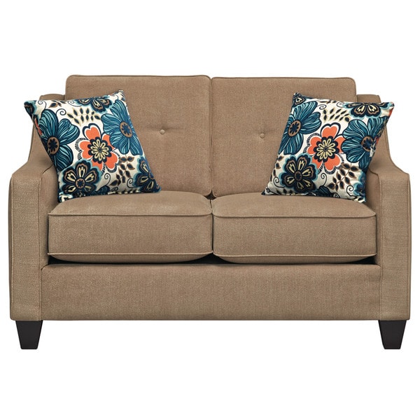 Art Van Fidelity Taupe Loveseat Floral Throws Dark Geometric