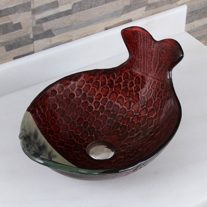 Elite Mermaid IVY+F371023 Pattern Tempered Glass Bathroom Vessel Sink with Faucet Combo