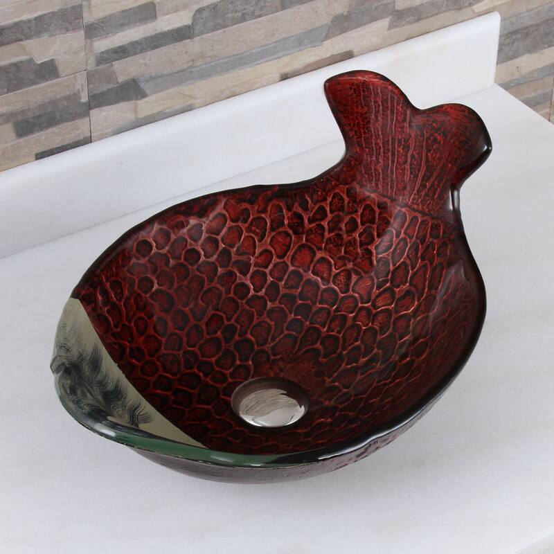 Elite Mermaid IVY+F22T Pattern Tempered Glass Bathroom Vessel Sink and Waterfall Faucet Combo