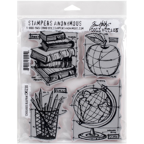 Tim Holtz Cling Rubber Stamp Set 7inX8.5inSchoolhouse Blueprint