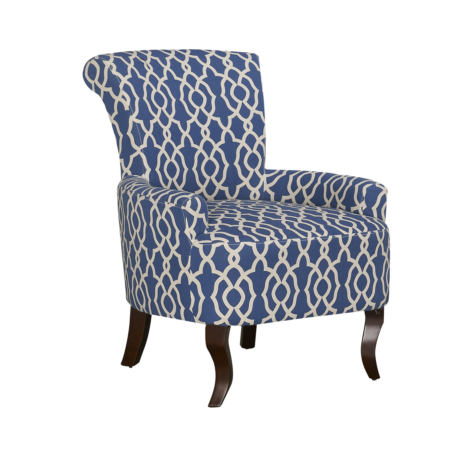 Audlington Contemporary Navy Blue Patterned Fabric Upholstered Armchair ...