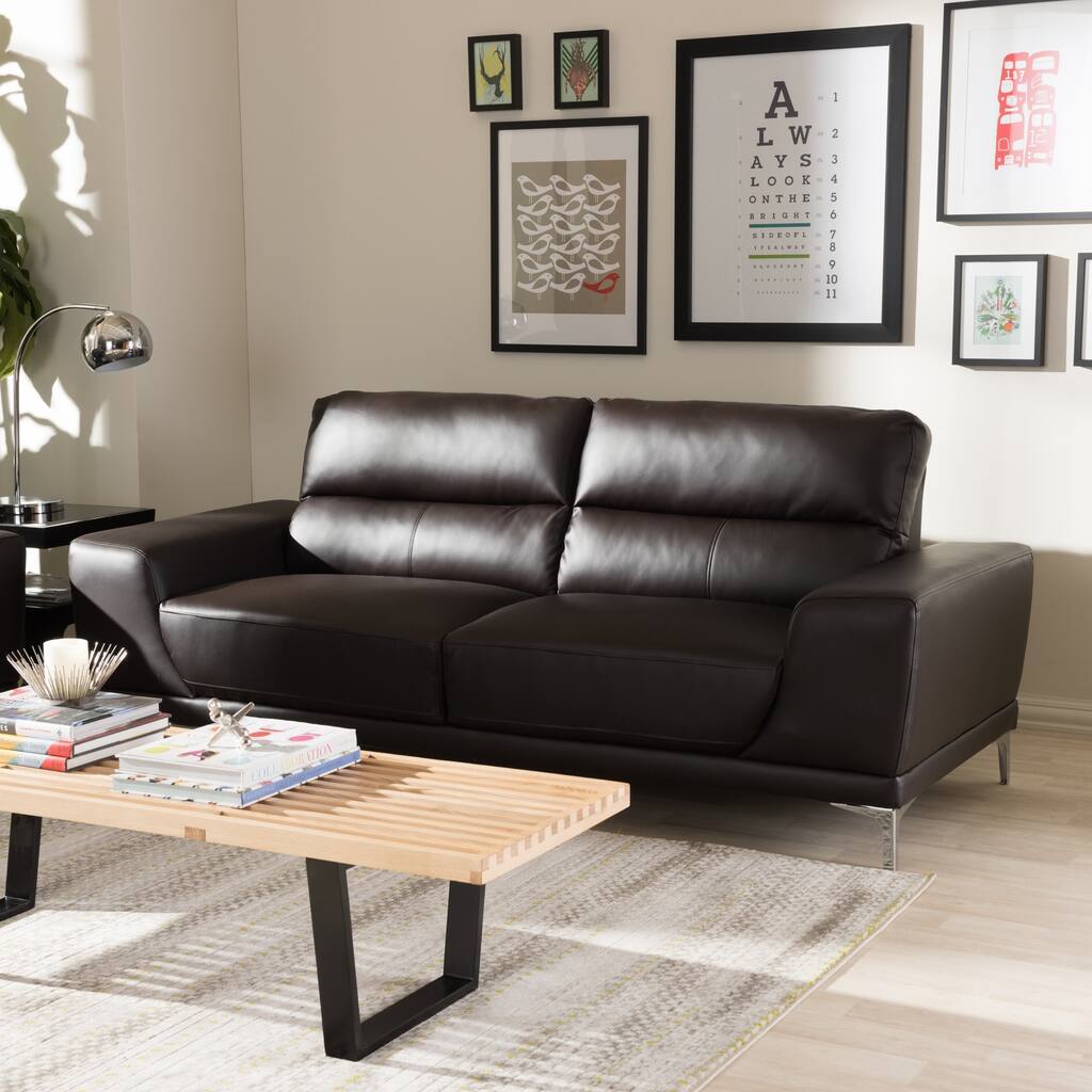 Lambton Transitional Brown Faux Leather Upholstered Sofa