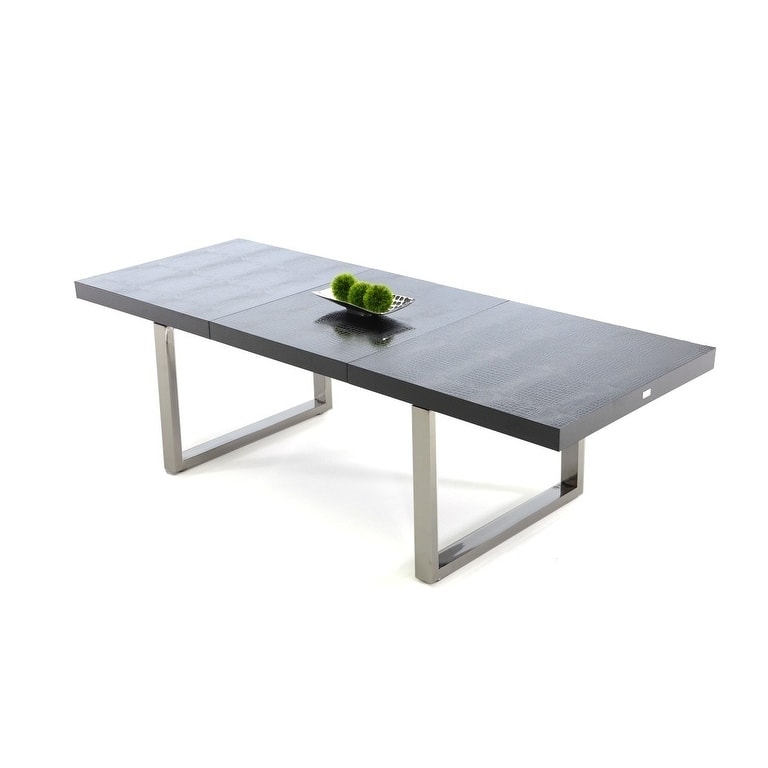 A&X Skyline Modern Black "Krocodile" Lacquer Extendable Dining Table