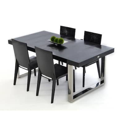 A&X Skyline Modern Black "Krocodile" Lacquer Extendable Dining Table