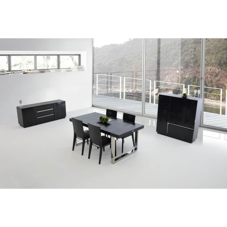 A&X Skyline Modern Black "Krocodile" Lacquer Extendable Dining Table