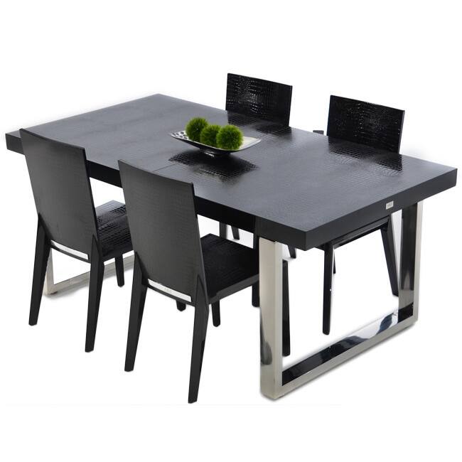 A&X Skyline Modern Black "Krocodile" Lacquer Extendable Dining Table