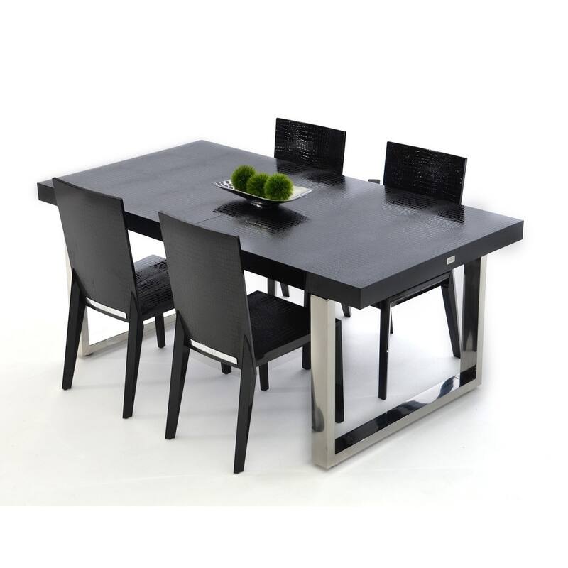 A&X Skyline Modern Black "Krocodile" Lacquer Extendable Dining Table