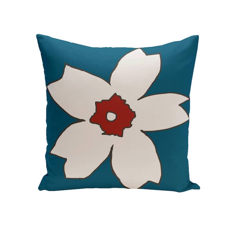 Decorative Outdoor Large Floral Print 20-inch Pillow - Blue