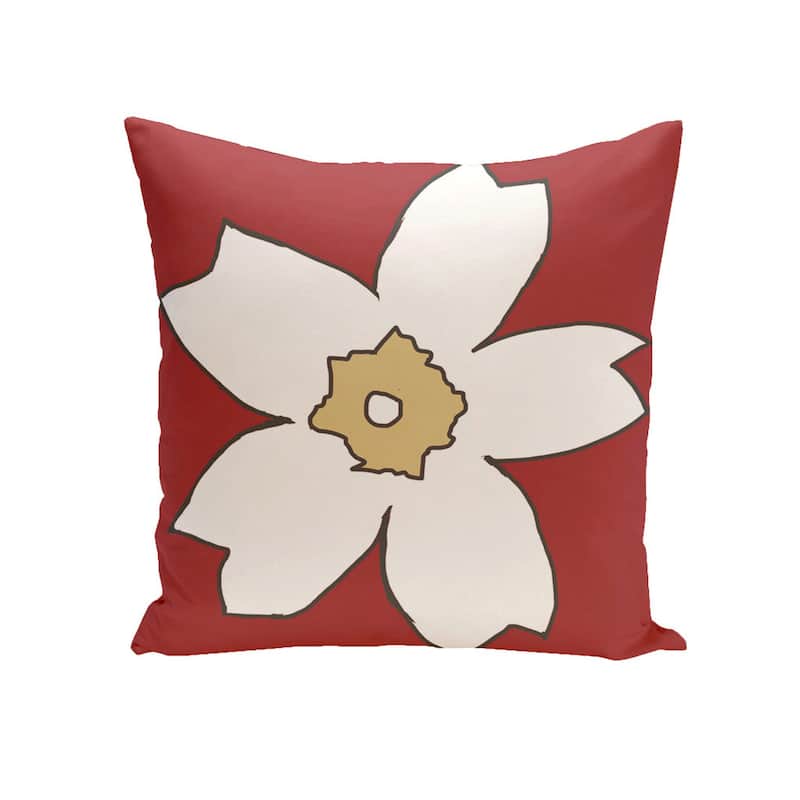 Decorative Outdoor Large Floral Print 20-inch Pillow - Red