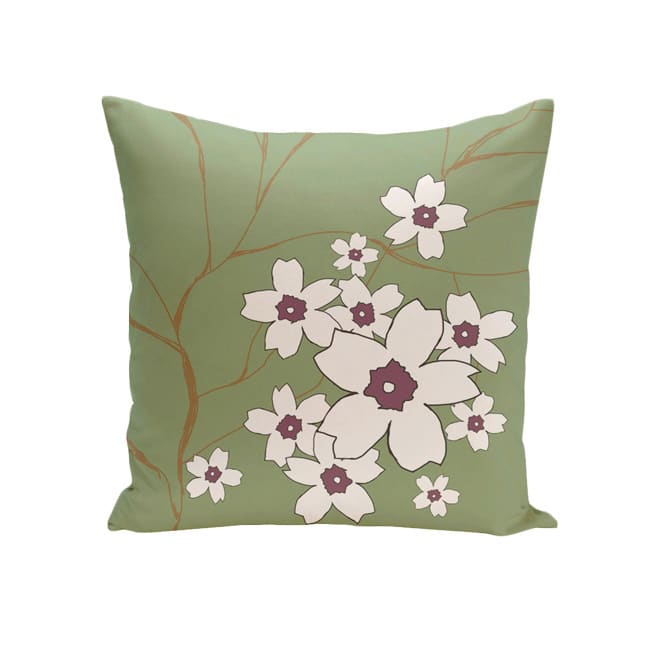 Decorative Outdoor Floral and Branch Print 20-inch Pillow - Green