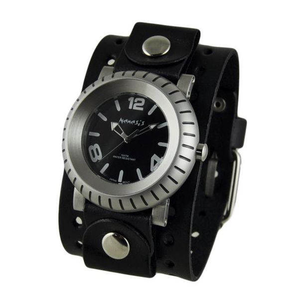 Shop Nemesis Black 'Wheelman' Mens Watch with Black Basic Jumbo Leather