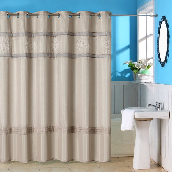 Windsor Home Creamy Brown Embroidered Shower Curtain with Grommets