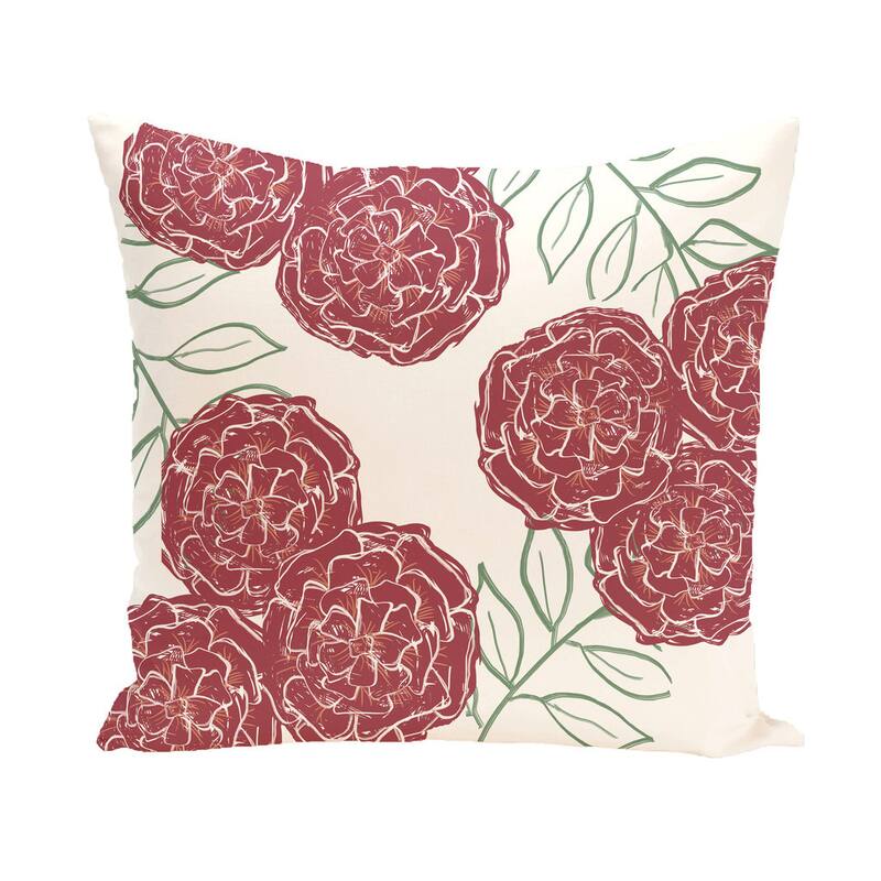 Floral Print 18 x 18-inch Outdoor Fabric Pillow - Red